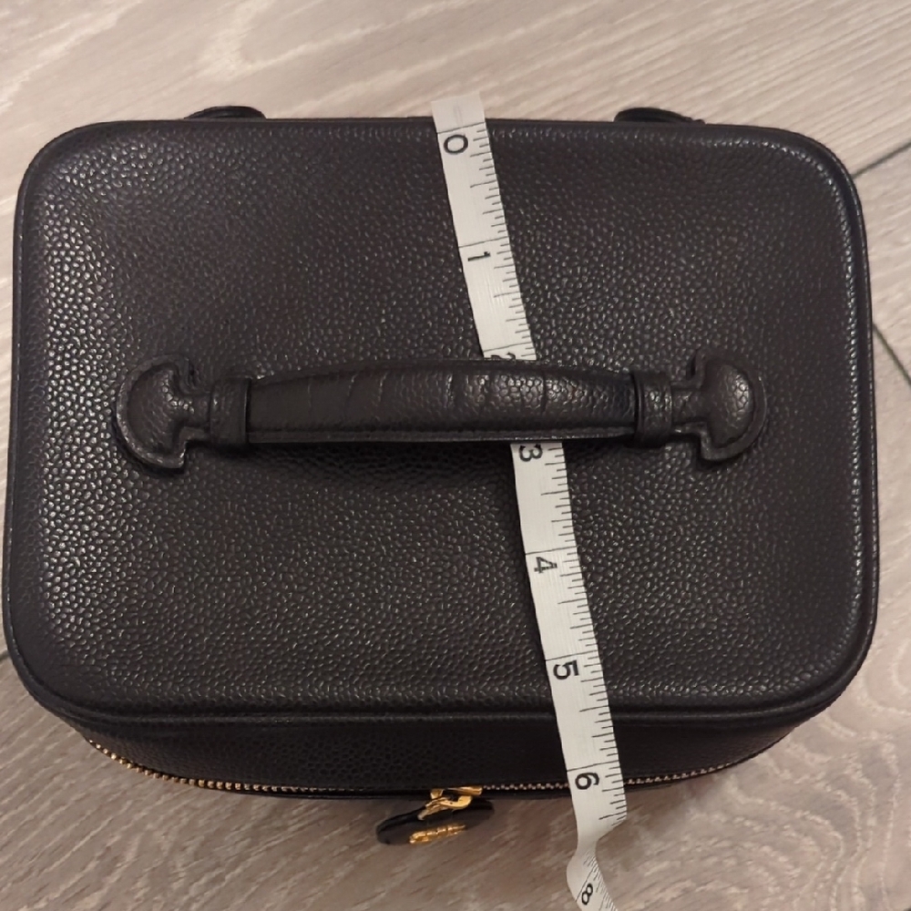 CHANEL Vintage Black Caviar Leather Vanity Pouch Top Handle - Picture 10 of 13